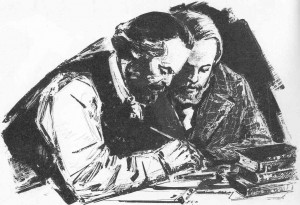 Marx and Engels studying